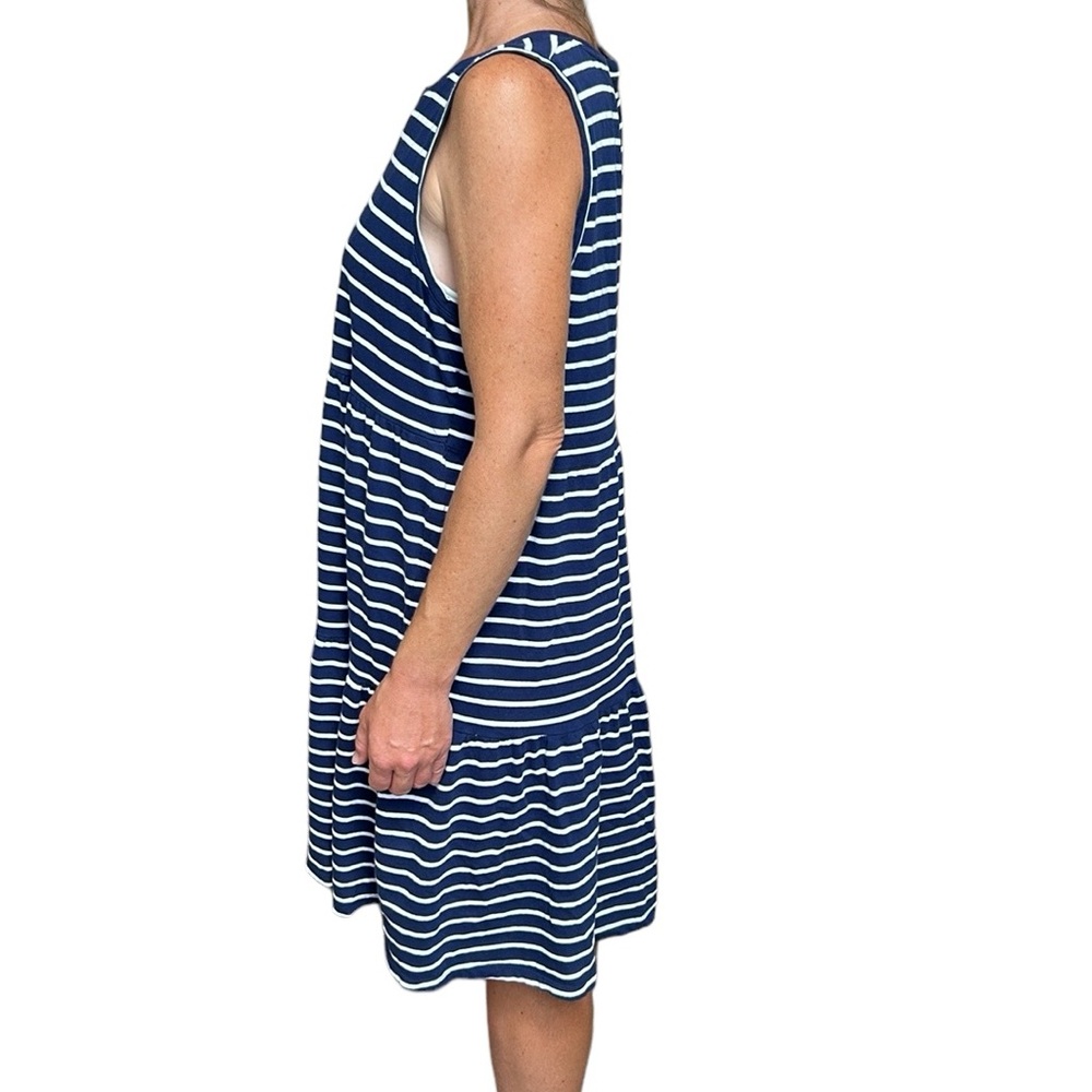 J. Crew Navy/White Striped Tiered Dress Sleeveless Knit Mini Nautical M - Picture 7 of 15